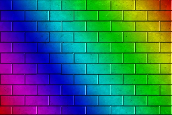 Texture muraria in mattoni dipinta con colori arcobaleno — Foto Stock