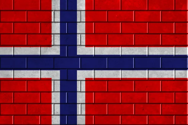Bandera de Noruega pintada en una pared de ladrillo —  Fotos de Stock