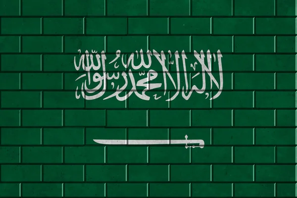 사우디아라비아 국기 벽돌 벽에 그려진 — 스톡 사진