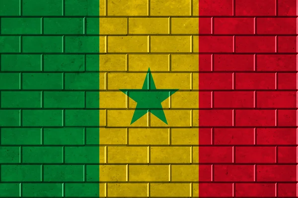 Drapeau du Sénégal peint sur un mur de briques — Photo