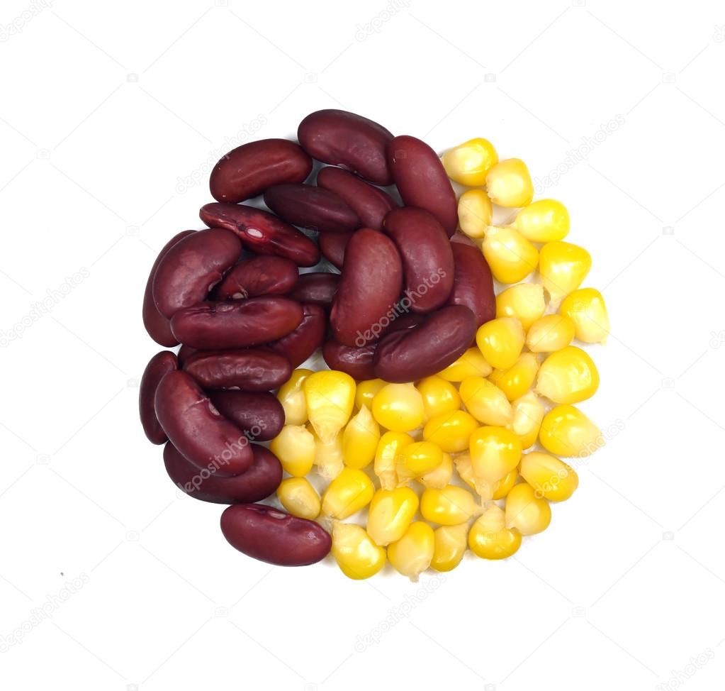 Corn and beans. Isolated on white background.