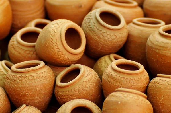 The group of small clay pots, use for background — Stock Photo, Image