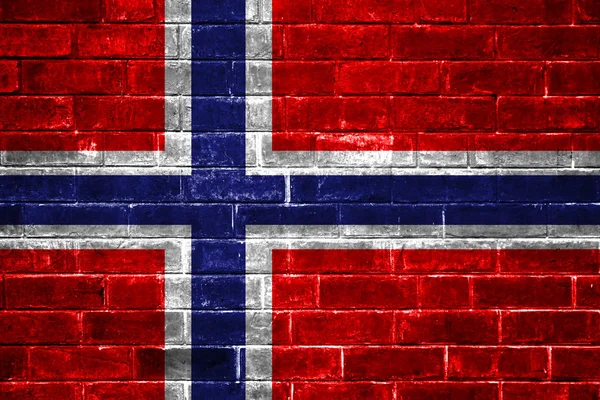 Bandera de Noruega pintada en una pared de ladrillo —  Fotos de Stock