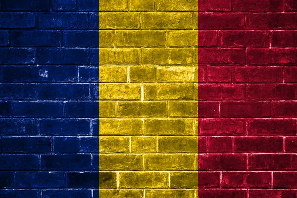벽돌 벽에 그려진 루마니아 깃발 — 스톡 사진