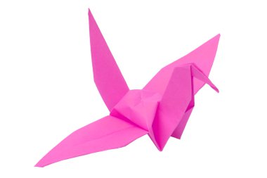 beyaz zemin üzerine pembe origami kuş