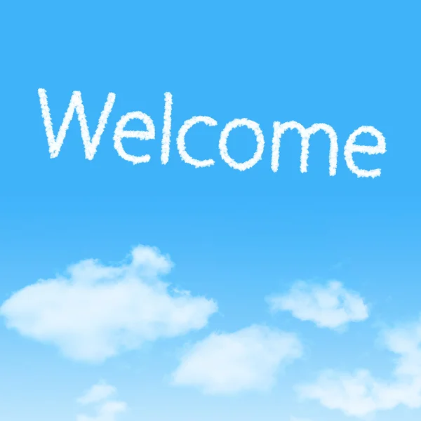 Welcome cloud icon with design on blue sky background — Stock Photo, Image