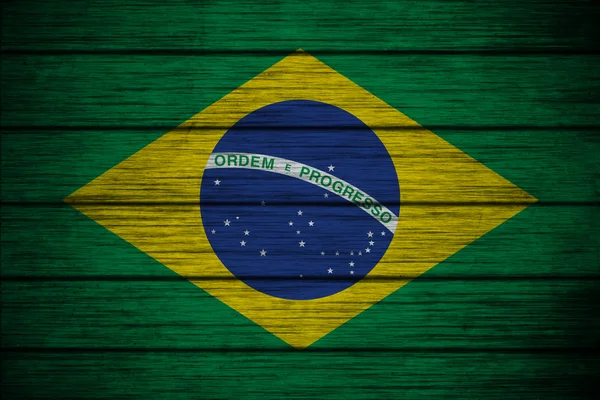 Brazilian flag on Background texture wood — Stock Photo, Image