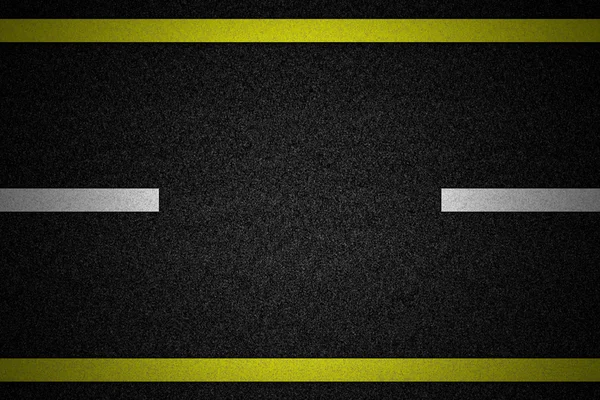 Road with two yellow and dashed white stripe — Stock Photo, Image