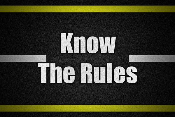 Κυκλοφορία οδοστρώματος με κείμενο γνωρίζουν τους κανόνες — Φωτογραφία Αρχείου