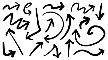 Çizgi film stili. El çizimi oklar, sınırlar, simgeler ve semboller. Beyaz arkaplanda el çizimi tasarım unsurları