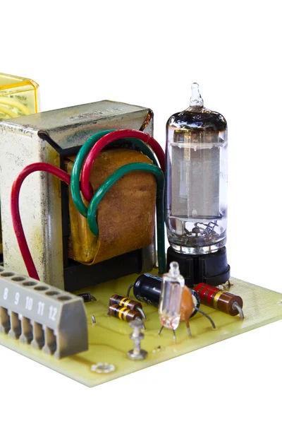 Old electronic board using triratron (vacuum tube) — Stock Photo, Image