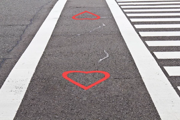 Love lane with red heart mark — Stock Photo, Image