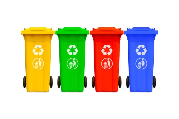 Large colorful trash cans collection — Stock Photo, Image