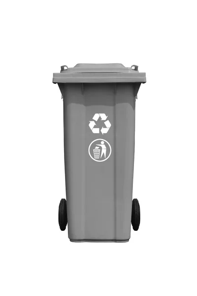 Large gray trash can with recycle mark — Stock Photo, Image