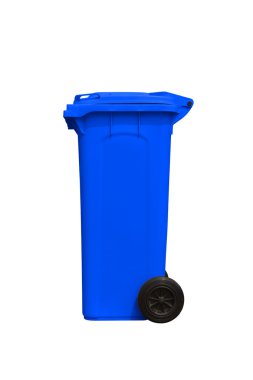 büyük mavi çöp tenekesi, yan görünüm