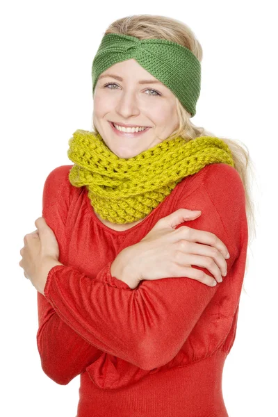 Woman with warm wool scarf Royalty Free Stock Images