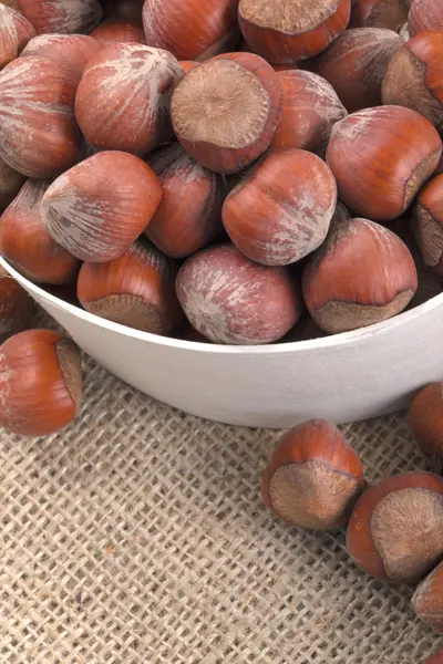 Organic hazelnuts in a dish — Stock Photo, Image