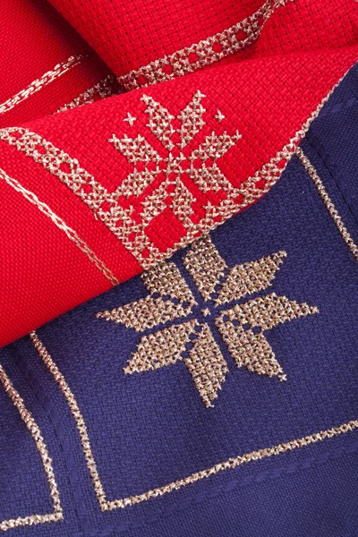 Blue and red Christmas quilt — Stock Photo, Image