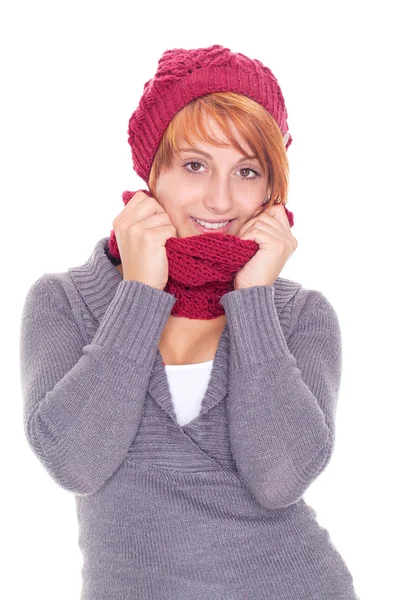 Kobieta z szalik i czapka — Zdjęcie stockowe