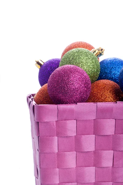 A basket full of christmas balls — Stock Photo, Image