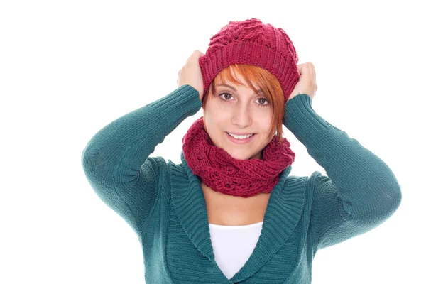 Young woman with scarf and cap — Stock Photo, Image