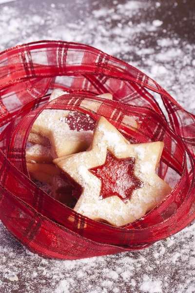 Cookies star with red jam — Stock Photo, Image