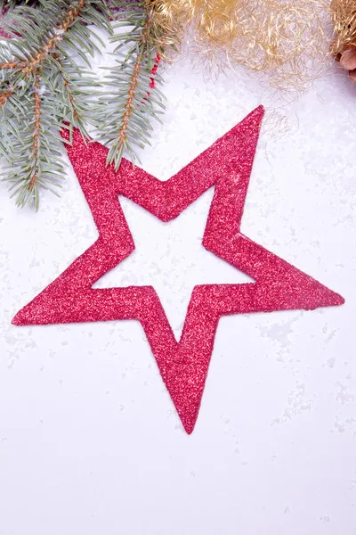 Vánoční dekorace s červenou hvězda zlatá — Stock fotografie