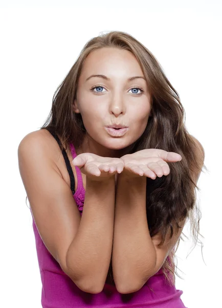 Girl blowing away a kiss — Stock Photo, Image
