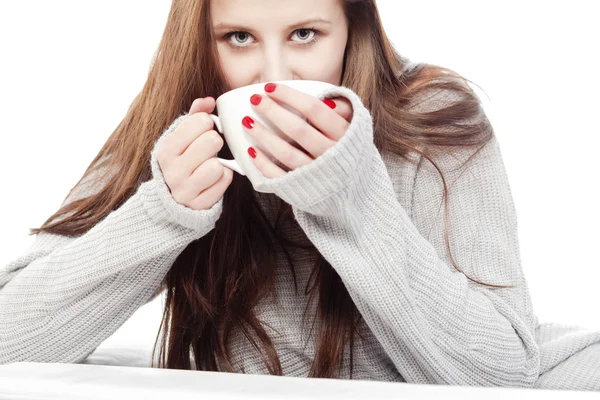 Girl drinking coffee — Stock Photo, Image