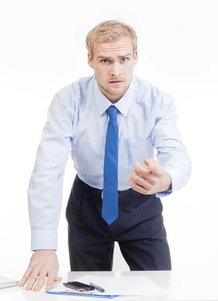 Angry boss behind desk — Stock Photo, Image