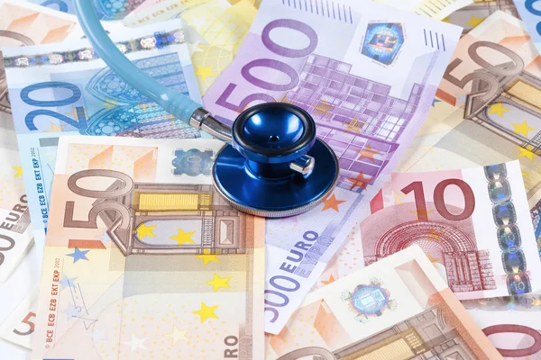 EUROPEAN UNION BANKNOTES AND STETHOSCOPE — Stock Photo, Image