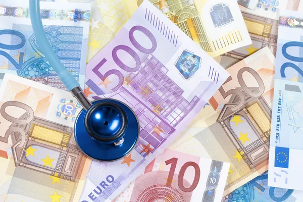 EUROPEAN UNION BANKNOTES AND STETHOSCOPE — Stock Photo, Image