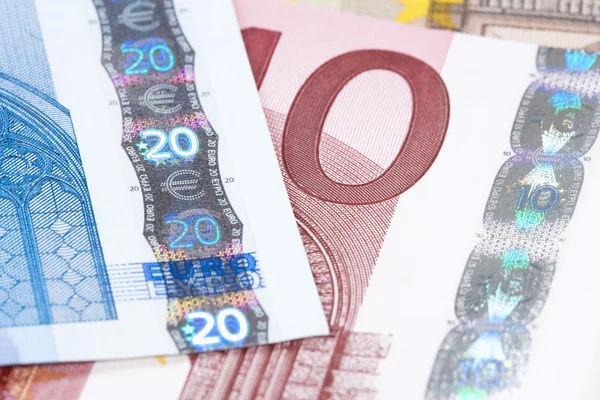 CLOSEUP OF EURO - EUROPEAN UNION BANKNOTES — Stock Photo, Image