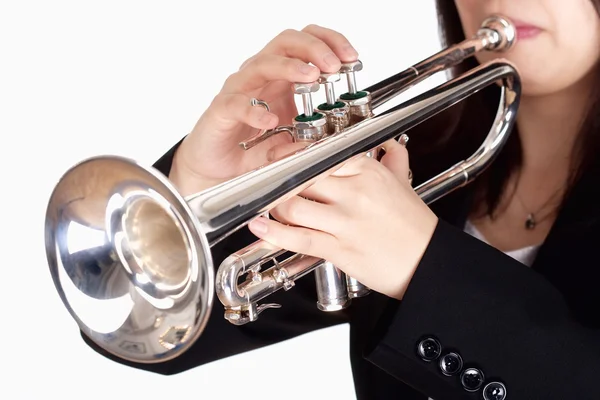 Closeup trumpetistky hraje — Stock fotografie