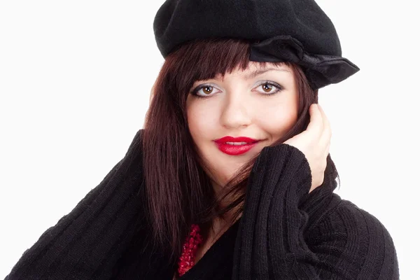Retrato de una joven con gorra negra —  Fotos de Stock