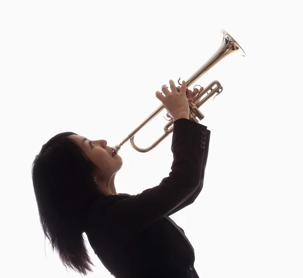 Retrato de una trompeta femenina — Foto de Stock