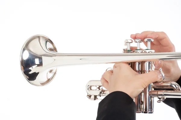 Closeup of Trumpet Player Playing — Stock Photo, Image