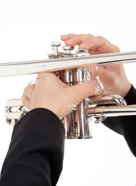 Closeup of Trumpet Player Playing — Stock Photo, Image