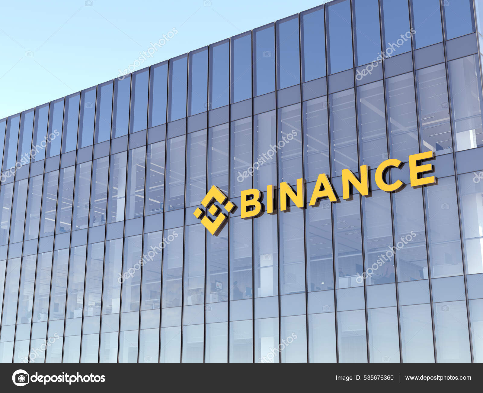 开曼群岛塞舌尔2021年10月31日编辑仅使用3D Cgi 玻璃楼顶部的比宁斯标志工作场所加密货币交易所公司总部—— 库存社论照片©