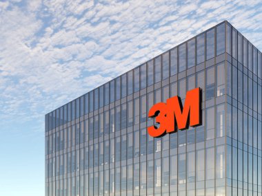 Saint Paul, MN, ABD. 17 Ekim 2021. Sadece Editoryal Kullanım, 3D CGI. Camdan binanın tepesinde 3M İmza Logosu. Sanayi, İşçi Güvenliği, Sağlık Hizmetleri ve Tüketici Malları Bürosu Genel Merkezi.