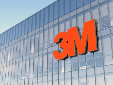 Saint Paul, MN, ABD. 17 Ekim 2021. Sadece Editoryal Kullanım, 3D CGI. Camdan binanın tepesinde 3M İmza Logosu. Sanayi, İşçi Güvenliği, Sağlık Hizmetleri ve Tüketici Malları Bürosu Genel Merkezi.