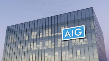 New York, New York, ABD. 18 Ekim 2021, Sadece Editoryal Kullanım, 3D CGI. AIG - American International Group. Finans ve Sigorta Şirketi. Yüksek katlı ofis merkezindeki işyeri. İmza Cam Binası.