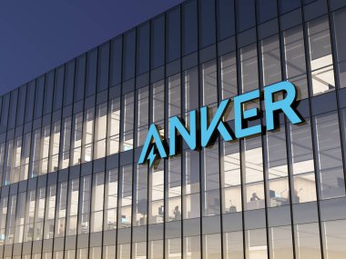 Changsha, Çin. 23 Ekim 2021. Sadece Editoryal Kullanım, 3D CGI. Anker İmza Logosu Cam Binanın tepesi. İşyeri Aygıt Şirketi Genel Merkezi.