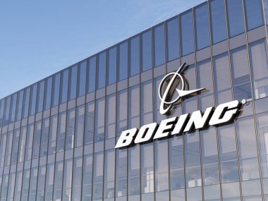Chicago, Illinois, ABD. 6 Kasım 2021. Sadece Editoryal Kullanım, 3D CGI. Boeing İmza Logosu Üst Cam Bina. Amerikan Çokuluslu Havacılık Şirketi Ofis Binası 'nın işyeri.