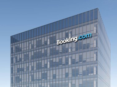 Amsterdam, Hollanda. 6 Kasım 2021, Sadece Editör Kullanımı, 3 boyutlu CGI. Holding Holding Amblem Üst Cam Binası 'nda rezervasyon. Ofis Binası 'ndaki İş Yeri Çevrimiçi Pazar Ev Kalıbı Kiralama Hizmeti Şirketi.