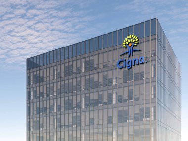 Bloomfield, ABD. 5 Aralık 2021, Sadece Editör Kullanımı, 3 boyutlu CGI. Cigna Amerikan Çokuluslu Sağlık Sigortası Şirketi İmza Logosu Üst Cam Bina. İşyeri Yüksek Büro Merkezi.