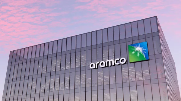 Дахран Саудовская Аравия Октября 2021 Года Использование Cgi Логотип Aramco — стоковое фото