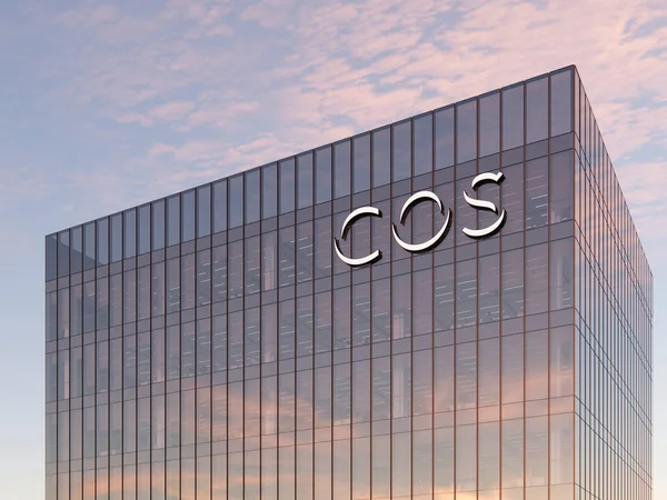 London United Kingdom 2021年12月12日 编辑仅使用3D Cgi Cos跨国公司服装公司标志标志玻璃大楼 高层办公室的工作场所 — 图库照片