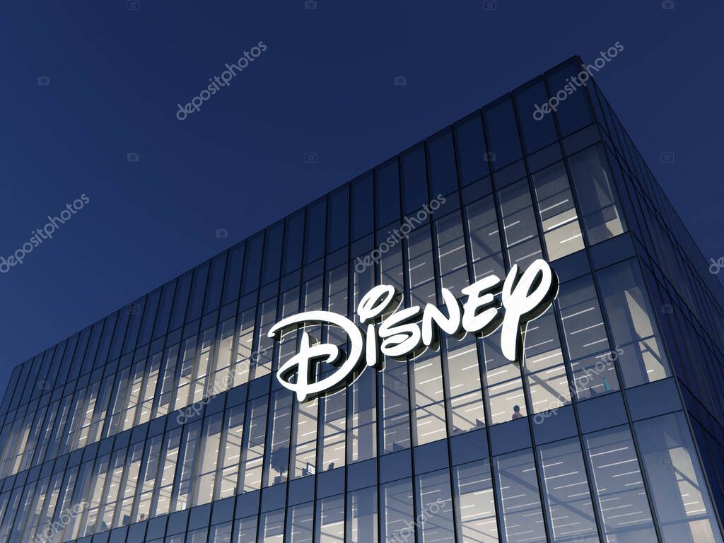 Burbank, California, USA. January 8, 2022. Editorial Use Only, 3D CGI. The Walt Disney Company American Media Multinational Entertainment Video Network. Workplace in High-rise Office Headquarters.