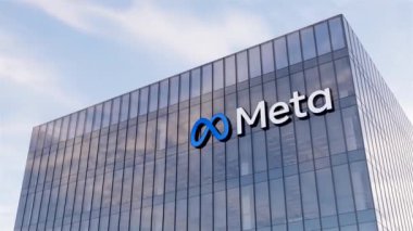 Menlo Park, Kaliforniya, ABD. 9 Ocak 2022. Sadece Editoryal Kullanım, 3 boyutlu CGI animasyonu. Meta İmza Logosu Üst Cam Bina. Metaverse İş yeri Teknolojisi Servis Şirketi Yüksek Binalar Ofisi Genel Merkezi.